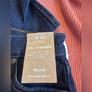 Madewell Dark Indigo Denim Jeans with Contrast Stitching 90s straight 24 nwt